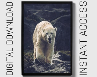 Polar Bear Printable, Digital Download arctic animal art, wildlife wall decor, digital download art, animal lover gift, snow bear photograph