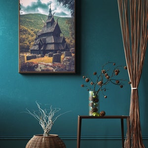 Stave Church Borgund, Norway Vikings, Poster Canvas, Gift idea for Christmas, Ragnar Lodbrok, Odin Thor, Fantasy Wall Art, Norway image 5