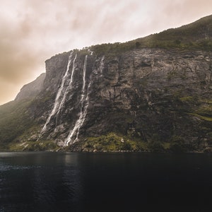 Geiranger fjord print, Norway Printable, Nordic decor, digital download, mountain art, Scandi photo, waterfall wall art, travel poster, image 2