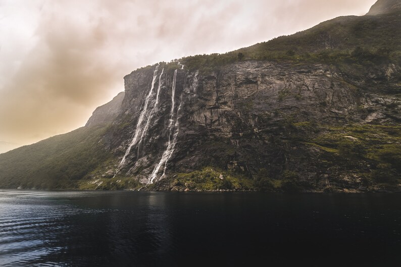 Geiranger fjord print, Norway Printable, Nordic decor, digital download, mountain art, Scandi photo, waterfall wall art, travel poster, image 2