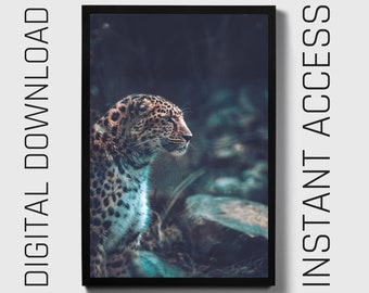 Jaguar wildlife art, digital download, printable wall art, animal photography, minimalist print, instant download, nature wall decor,