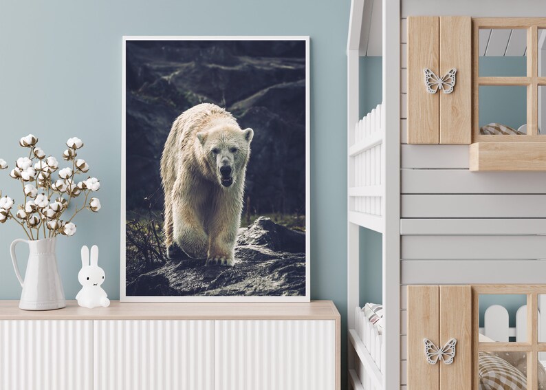 Polar Bear Printable, Digital Download arctic animal art, wildlife wall decor, digital download art, animal lover gift, snow bear photograph image 6