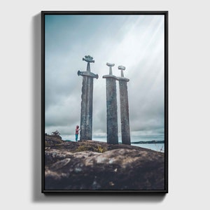 Swords Rock Poster, Sverd i Fjell Canvas, Wall Art Decor, Home Decor, Nordic Art, Stavanger Landmark, Iconic Symbol, High-Quality Print, image 1