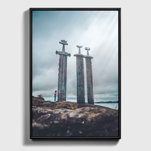 Swords Rock Poster, Sverd i Fjell Canvas, Wall Art Decor, Home Decor, Nordic Art, Stavanger Landmark, Iconic Symbol, High-Quality Print,
