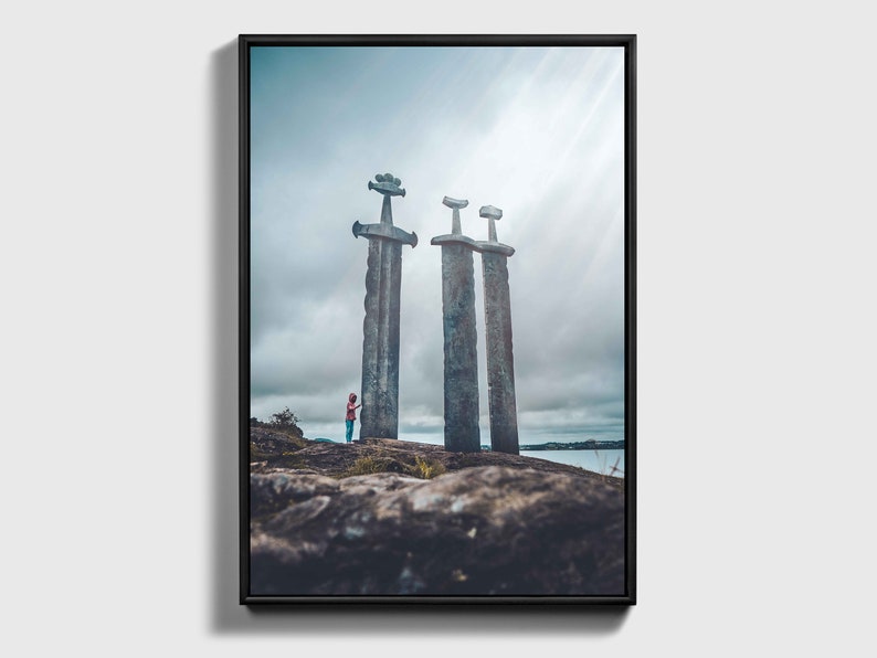 Swords Rock Poster, Sverd i Fjell Canvas, Wall Art Decor, Home Decor, Nordic Art, Stavanger Landmark, Iconic Symbol, High-Quality Print, image 1