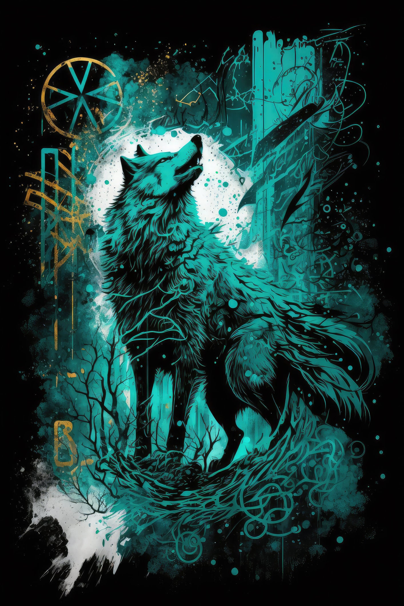 Unic Wolf Wolf Graffiti Wall Art, Runic Art Print, Wolf Poster Print, Graffiti ...
