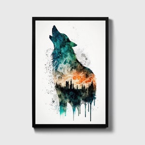 Wolf and Nature Watercolor Art Print, Wolf and Nature Painting Wall Ar t Decor, Original Artwork, Wild animals Art, Wolf and Nature Painting