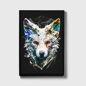 Polarfuchs Posterdruck, polygonale Wandkunst, bunte Wandkunst, polygonale Aufkleber, polygonale Arktis, geometrische Wandkunst, Fuchs Gesicht Wandkunst,