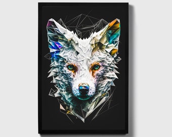 Arctic Fox Poster Print, Polygonal Wall Art, Colorful Wall Art, Polygonal Decal, Polygonal Arctic, Geometric Wall Art, Fox Face Wall Art,