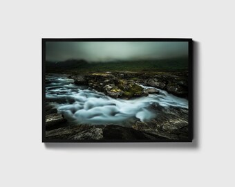 Nordic Print, Scandinavian Poster, Foggy Misty Landscape, Norway Canvas, Forest Photograph