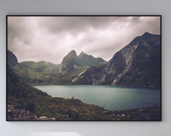 Nordic Landscape, Norway Fjord Print,  Misty forest Fog wall art Foggy forest Farmhouse decor Foggy landscape Forest canvas print