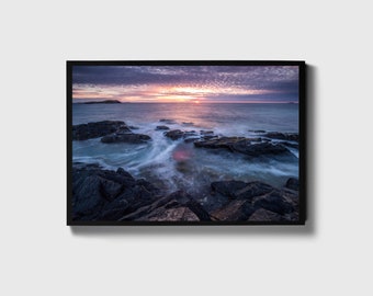 Kust zonsondergang poster, strand zonsondergang canvas, oceaan zonsondergang ingelijst, kust zonsondergang print, zonsondergang strand poster, strand foto canvas, uitzicht op de oceaan