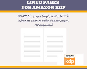 Lined Pages for Low Content Books | Bundle 6x9, 7x10, and 8x10 inches, 2 formats | 100 Paged PDF | Amazon KDP, KDP Interior Templates