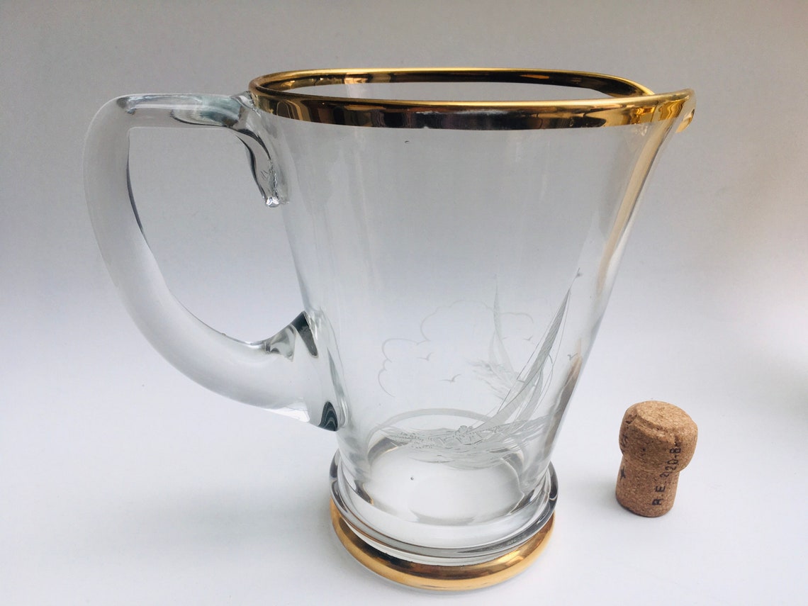 Vintage 1960s Etched Glass Jug Etsy