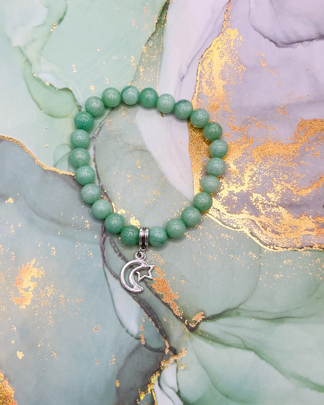 Star and Moon Mint Green Quartz Charm Bracelet Etsy