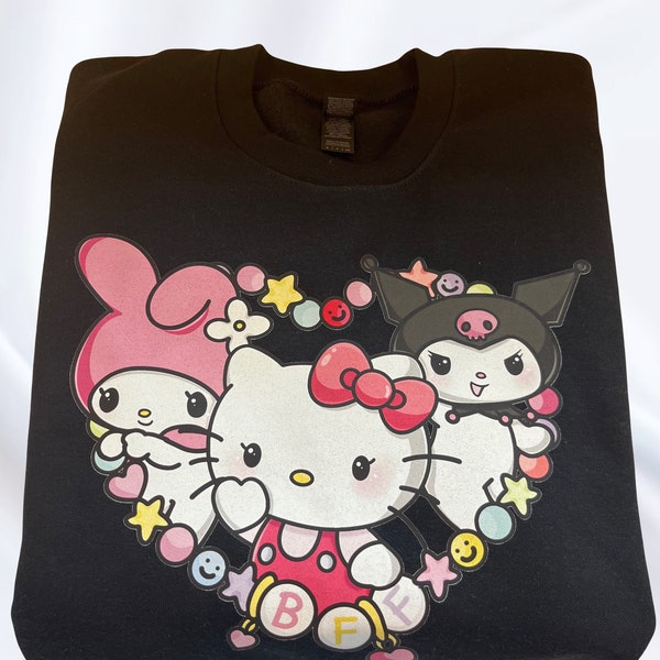 Kawaii Kitty & Friends Crewneck | Pink and Black | BFF Crewneck