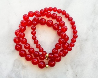 Handmade Red Quartz Beaded Bracelet Stack, Gemstone Jewelry Set
