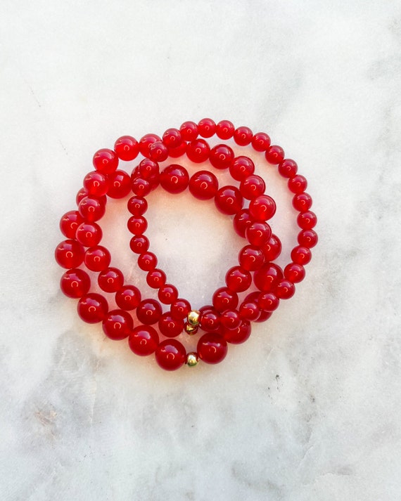 Red Quartz Stone Stacked Jewelry, Gemstone Stackable Bracelet Gift Sets, Quartz Crystal Bead Bracelets, Boho Stacking Bracelet