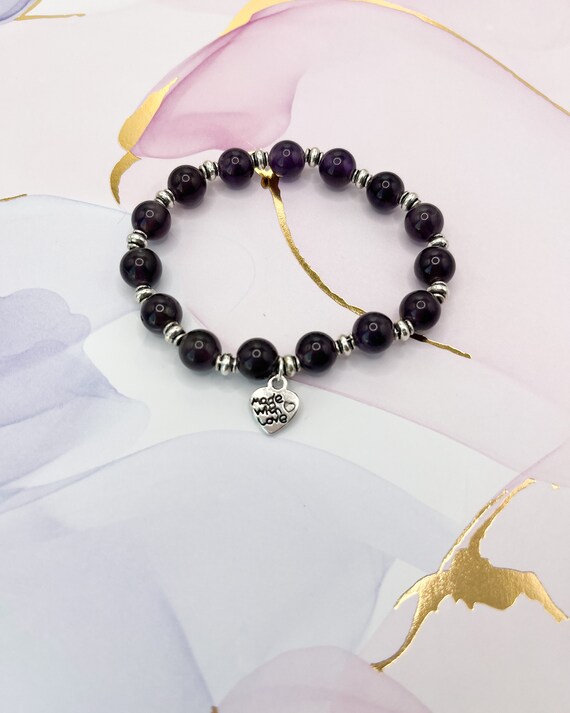Natural Purple Amethyst Stone Bracelet/ 8mm