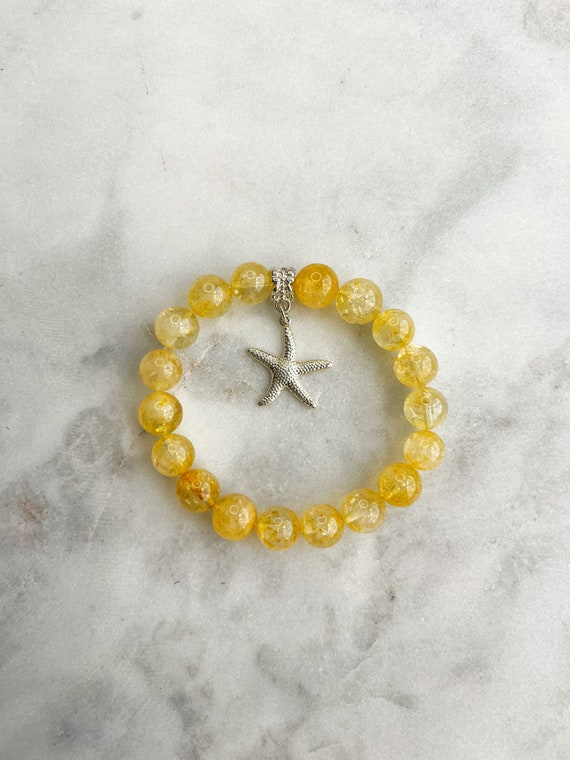 Citrine Stone Bracelet | Summer Starfish Beaded Bracelet | Natural Gemstone Bracelet | Healing Bracelet | Merchant's Stone Wealth Bracelet
