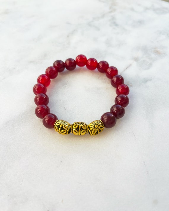 Red Quartz Stone Bracelet, Quartz Crystal Beaded Bracelet, Gifts for Her