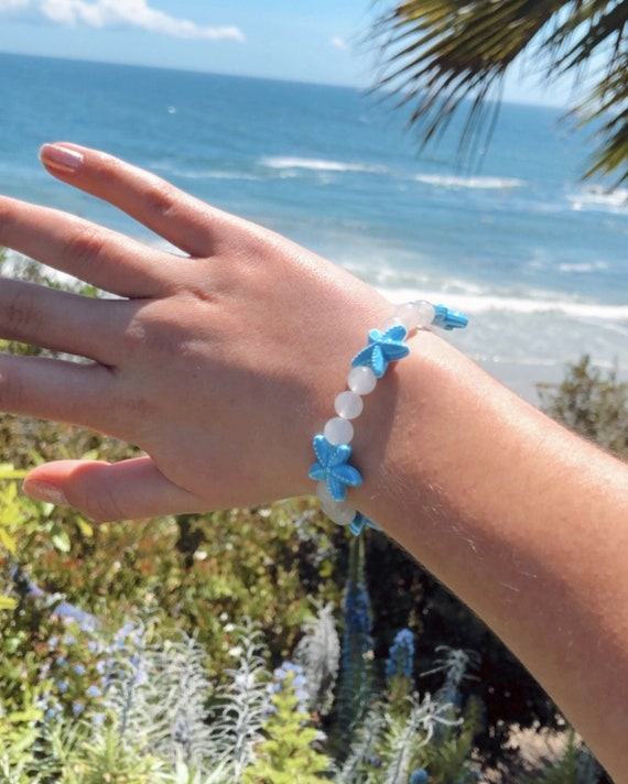 Starfish Bracelet (White Quartzite Stone) | Starfish Design | Ocean-inspired Gift | Summer Jewelry | Boho Bracelet | Gemstone Bracelet