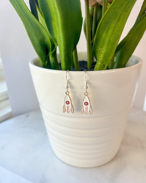 Pink Rocket Earrings | Space Lover Earrings | Hypoallergenic Earrings | Pastel Space Earrings | Birthday Gift Idea | Astronomy Earrings