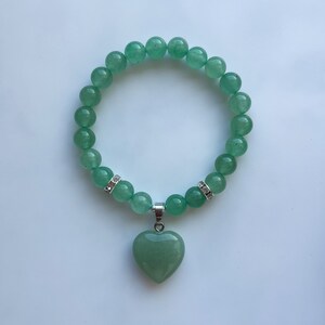 Genuine Green Aventurine Bracelet - Aventurine Jewelry - Heart Charm Stone Bracelet