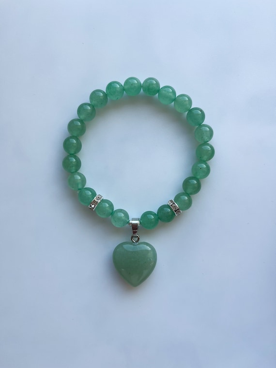 Genuine Green Aventurine Bracelet - Aventurine Jewelry - Heart Charm Stone Bracelet