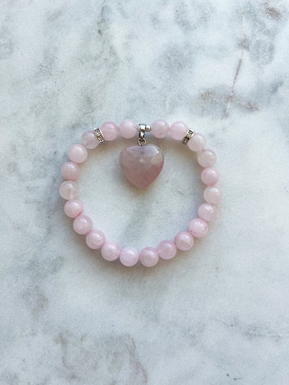 Rose Quartz Stone Bracelet - Natural stone beaded bracelet - Heart Bracelet - Healing Bracelet - Love Bracelet