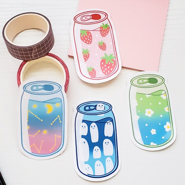 Soda Can Sticker, Soda Sticker, Cute Strawberry Sticker, Cute Ghost Sticker for Water Bottles, Daisy Sticker for Laptops, Stars