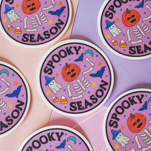 Spooky Season Vinyl Sticker, Skeleton Vinyl Stickers, Pumpkin Skeleton, Cute Ghost Sticker, Halloween Vinyl Sticker, Waterproof Stickers