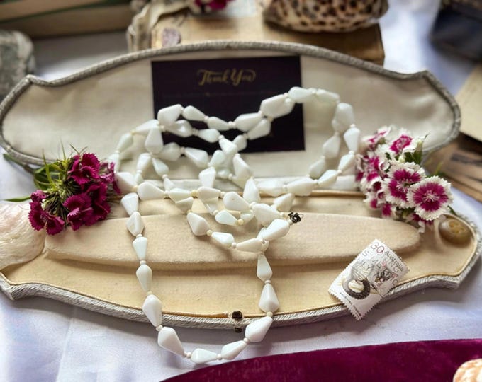 Vintage Long MilkWhite Glass Nugget Flapper Length Bead Necklace Wearable/Repair