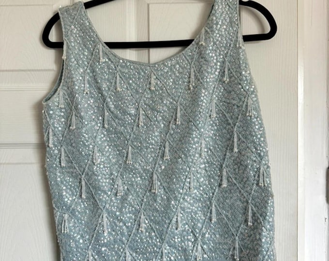 Pale blue sequin tassel crop top – vintage 60s style