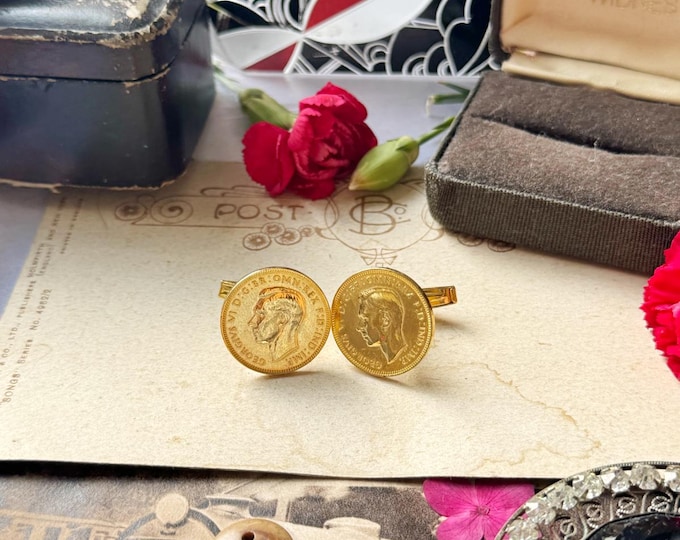 Vintage 1940 George VI Farthing Coin Cufflinks – Novelty Monarch Pair