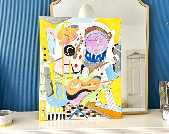 Original Abstract Cubist/Jazz-Inspired Painting on Canvas – Musicians Artwork