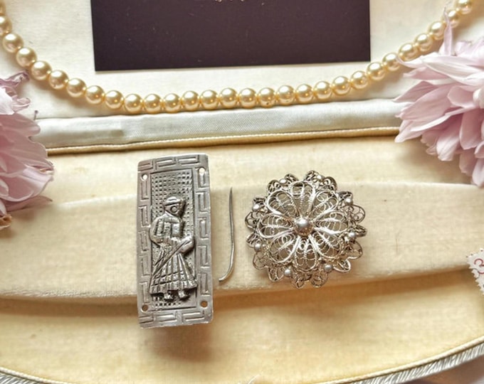 Pair of Vintage Brooches Possible Greek Orthodox Tamata, Repair Project