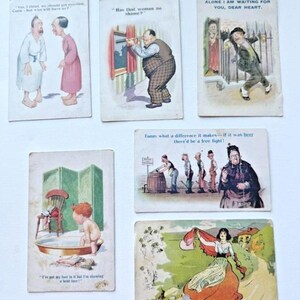 Antieke Edwardiaanse strippostkaarten humorset sociale satire Britse komedie ca. 1905 1915