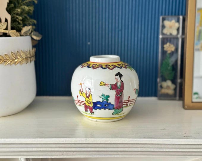Famille Rose Chinese Ginger Jar with Garden Scene