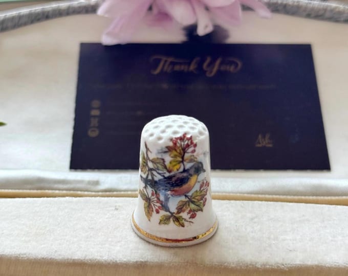 Fine Bone China Thimble with Hummingbirds and Autumn Robin