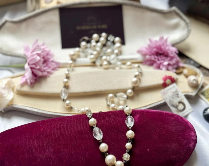 Vintage faux pearl & crystal-style bead necklace