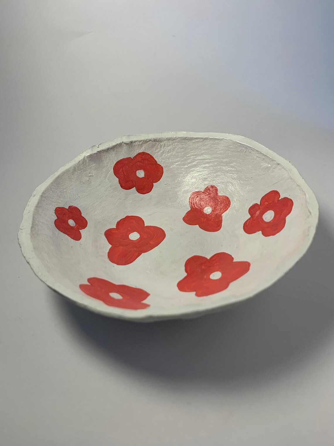 CLAY TRAY white pink flowers jewelry round tray handmade Etsy