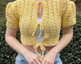 Spring Puff Crochet Short Sleeve Cardigan Top Pattern - Beginner-Friendly, Made-to-Measure PDF Download