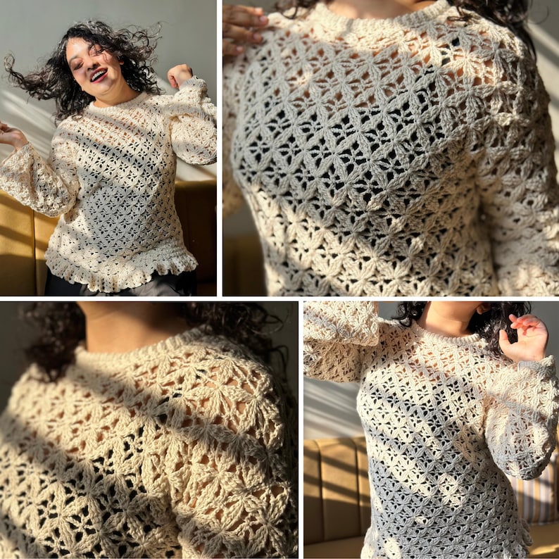 Evelyn Lacy Crochet Top - O Neck & V Neck Options - Instant PDF Download Crochet Pattern image 4