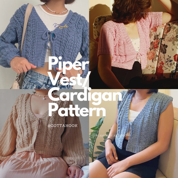 Modèle au crochet Piper Vest/Cardigan - Crochet DIY - Mode fait main - Fichier PDF numérique - Coupe sur mesure