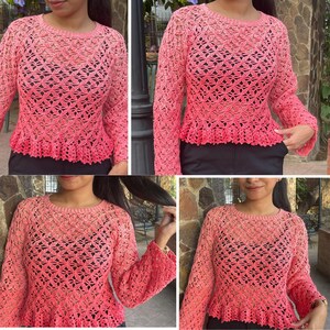Evelyn Lacy Crochet Top - O Neck & V Neck Options - Instant PDF Download Crochet Pattern image 9