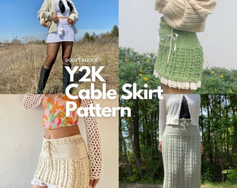 Y2k Cable Skirt Crochet Pattern - DIY Crochet - Handmade Fashion - Digital PDF File - Tailored Made-to-Measure Fit