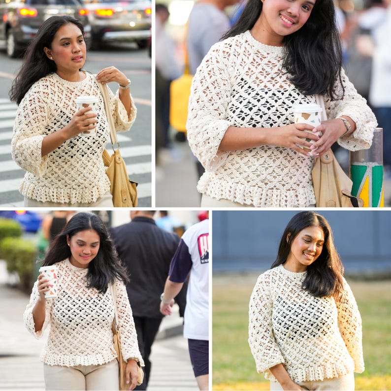 Evelyn Lacy Crochet Top - O Neck & V Neck Options - Instant PDF Download Crochet Pattern image 6