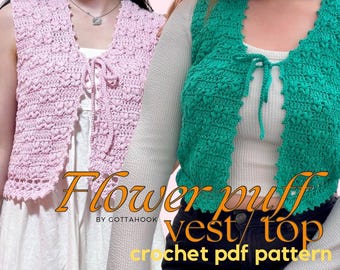Flower puff Made-to-Measure Crochet summer Vest top Pattern - Beginner-Friendly PDF Download