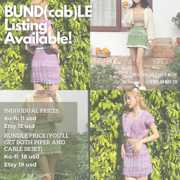 Cable skirt + Piper Vest/Cardigan Bundle Crochet Pattern - DIY Crochet - Handmade Fashion - Digital PDF File - Tailored Made-to-Measure Fit